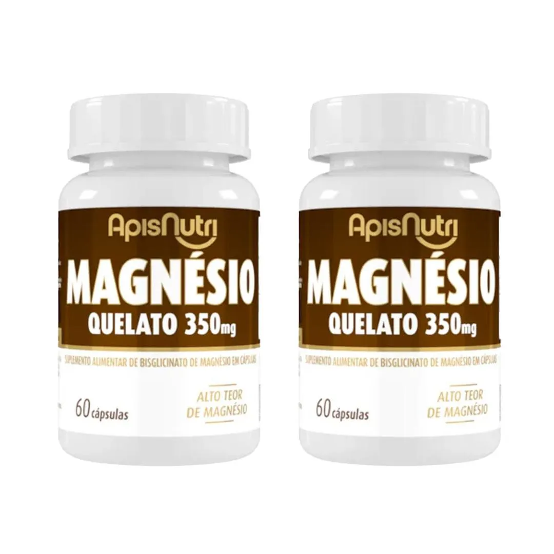 Kit 2 Magnésio Quelato Suplemento 350Mg - 60 Caps - Apisnutri