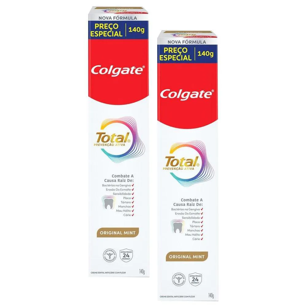 Kit 2 Cremes Dentais Colgate Total Mint Prevenção Ativa 140G