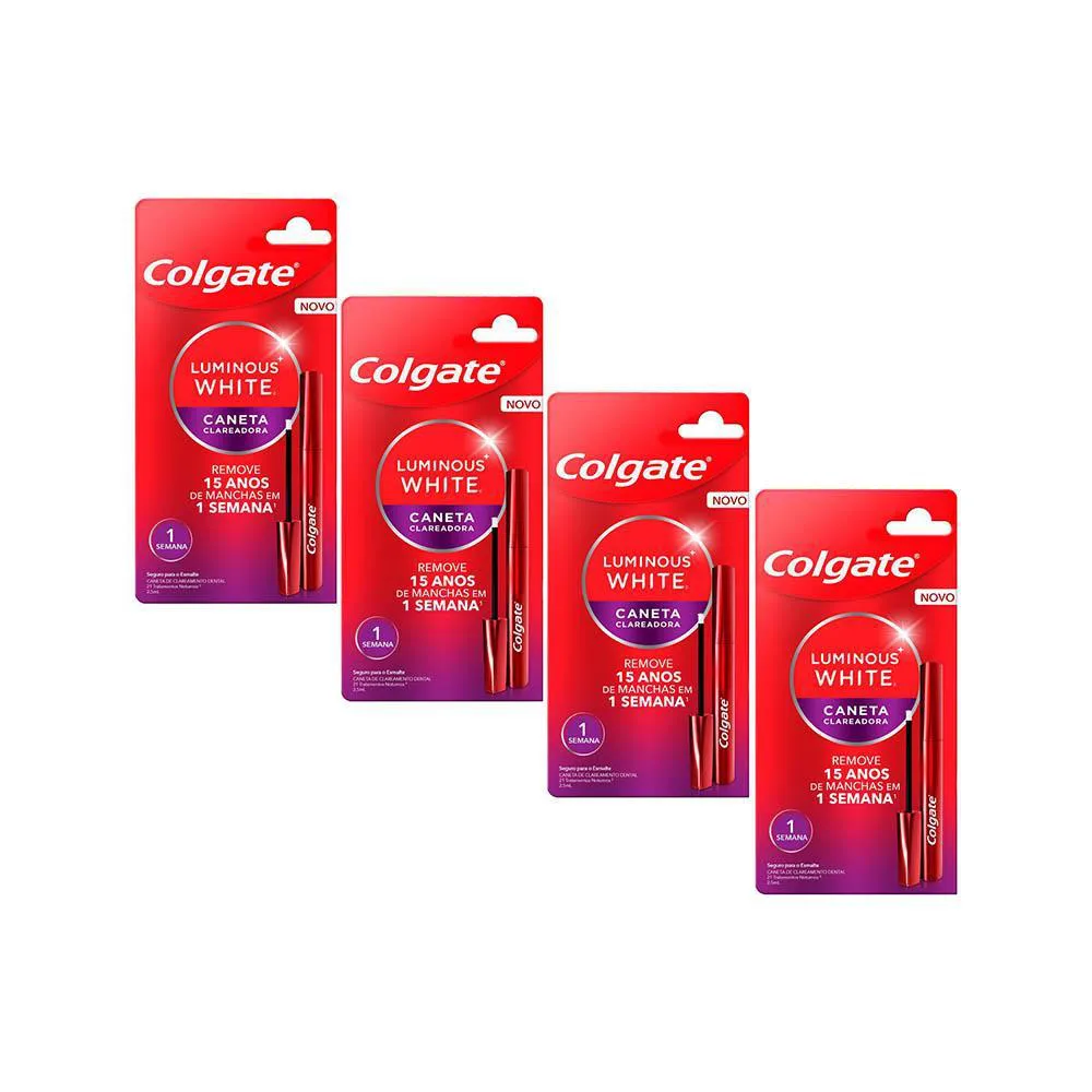 Kit 4 Canetas Clareadoras Dental Colgate Luminous White Gloss 2.5Ml