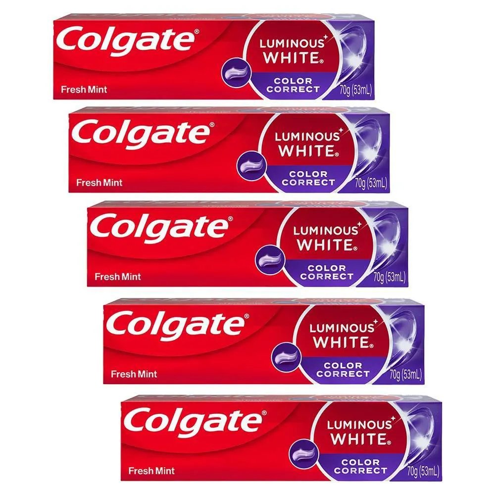 Kit 5 Cremes Dentais Clareador Colgate Luminous White Color Correct 70G