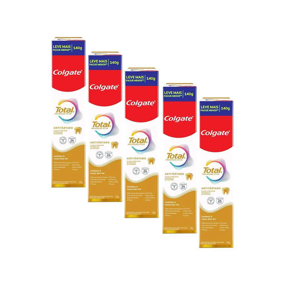 Kit 5 Cremes Dentais Colgate Total Anti Tártaro 140G