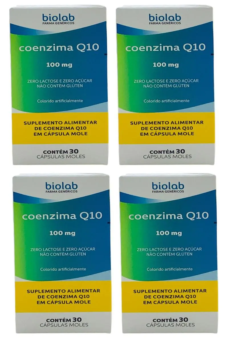 4 Caixas Coenzima Q10 100Mg Biolab 30 Cápsulas