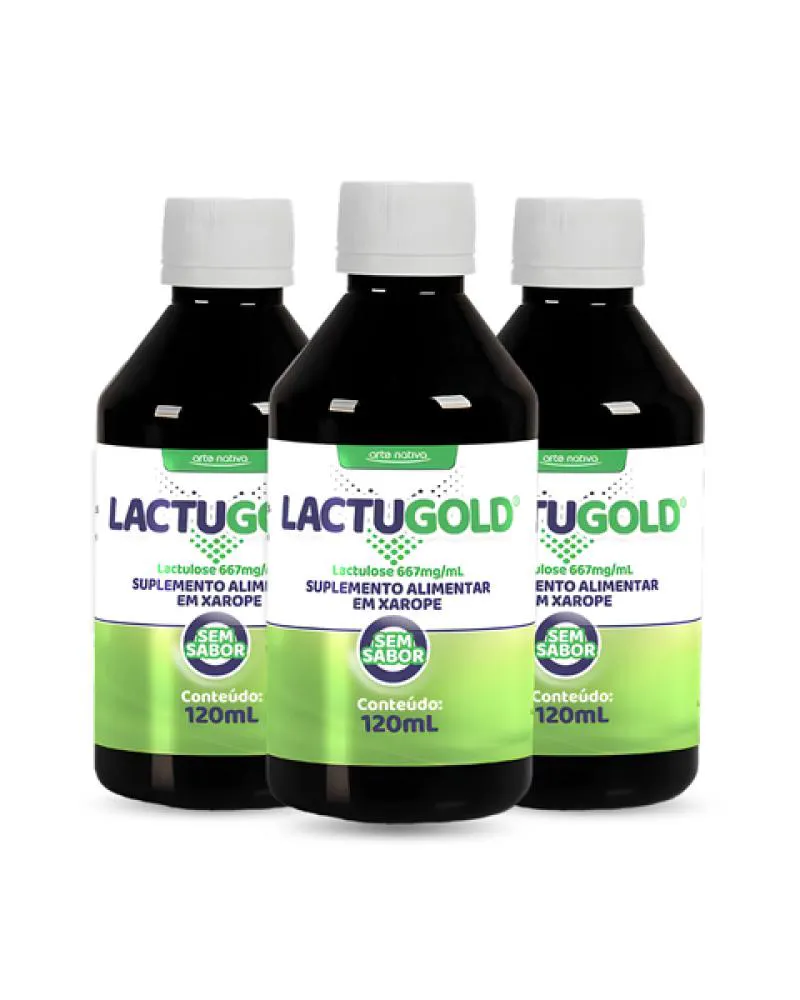 Kit 03 Unidades Lactugold Lactulose Fibras Alimentares Sem Sabor 120ml Arte Nativa