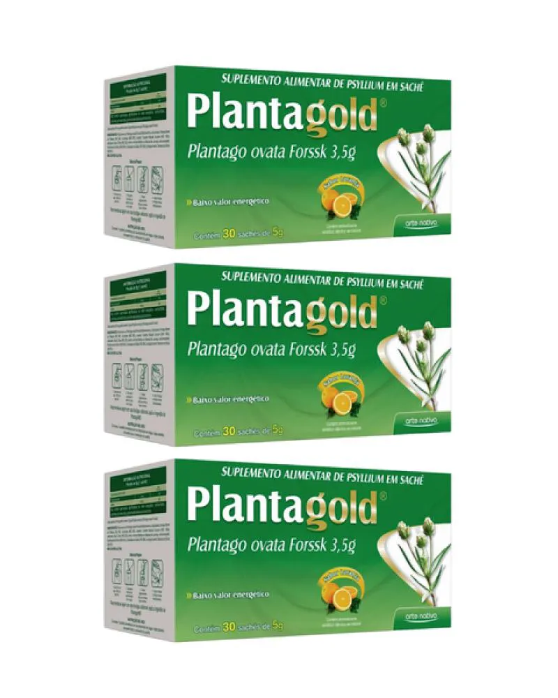Kit 03 Unidades Regulador de Intestino Planta Gold Psyllium c/30 sachês de 5g Laranja Arte Nativa