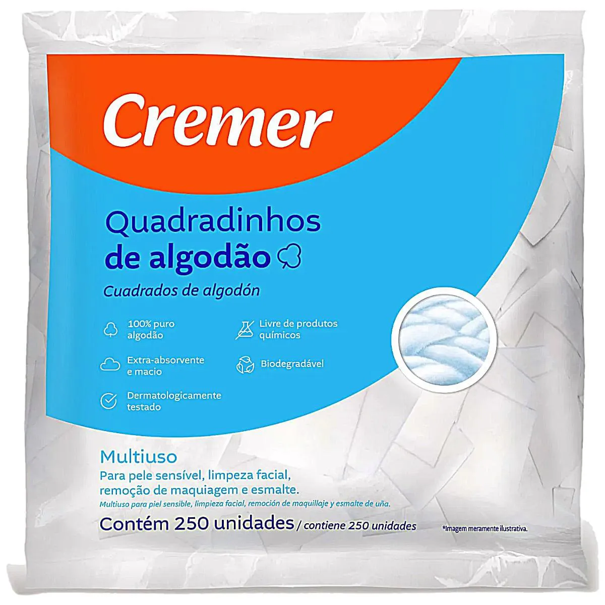 Quadradinhos de Algodão Cremer sem Perfume 250 Unidades