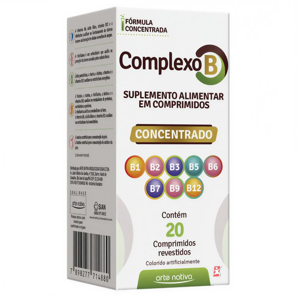 Complexo B Concentrado 8 Vitaminas 20 Comprimidos - Arte Nativa