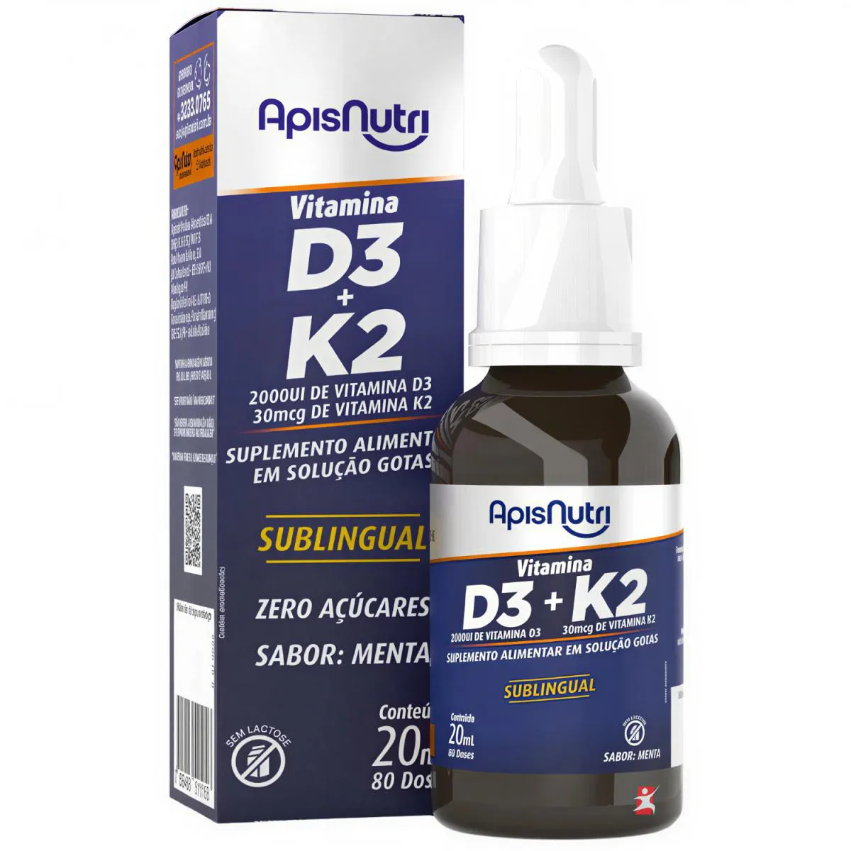 Vitamina D3 + Vitamina K2 Gotas 80 Doses Por Frasco Menta 20Ml - Apisnutri