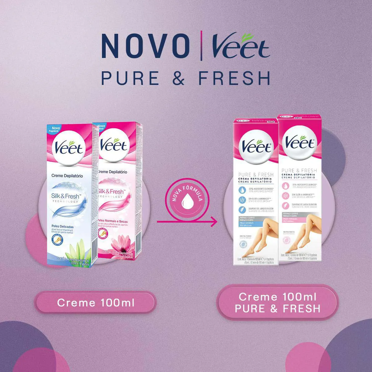 Creme Depilatório Veet Pure & Fresh Pele Sensível 100ml