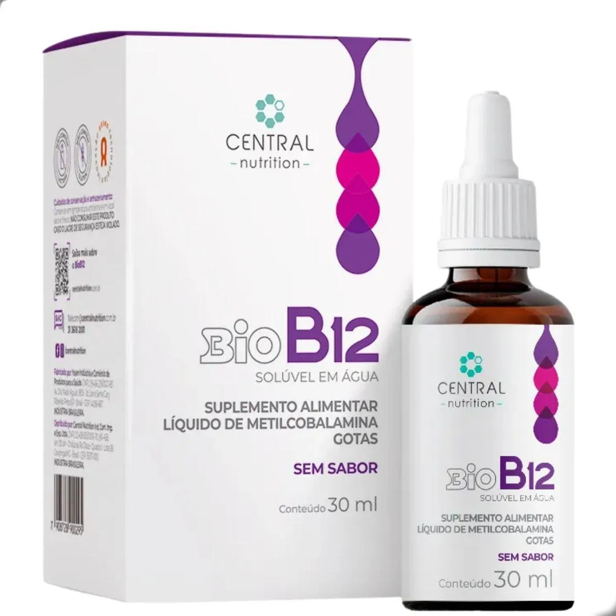 Bio B12 Soluvel Liquido em Gotas 30Ml Central Nutrition SEM Sabor