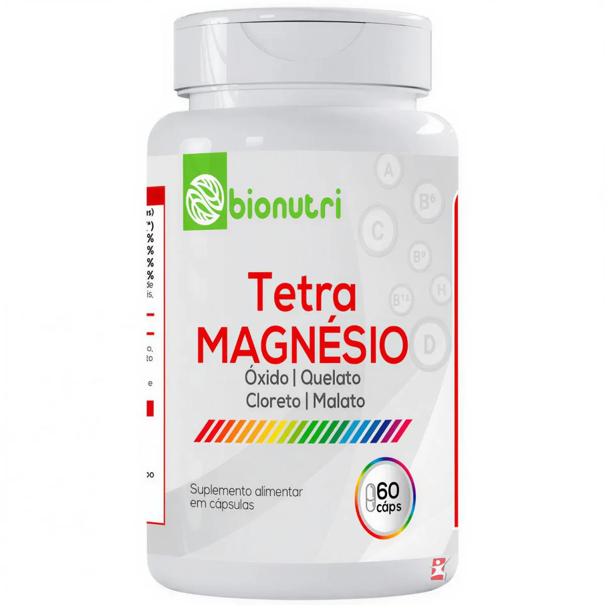 Tetra Magnésio - Óxido + Quelato + Cloreto + Malato 60 Cápsulas - Bionutri