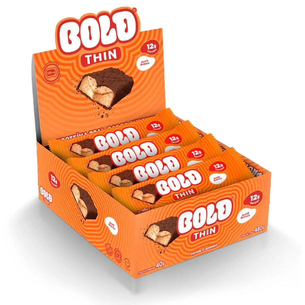 Barra de Proteina Thin - 12 Unidades 40G Avelã Branco - Bold