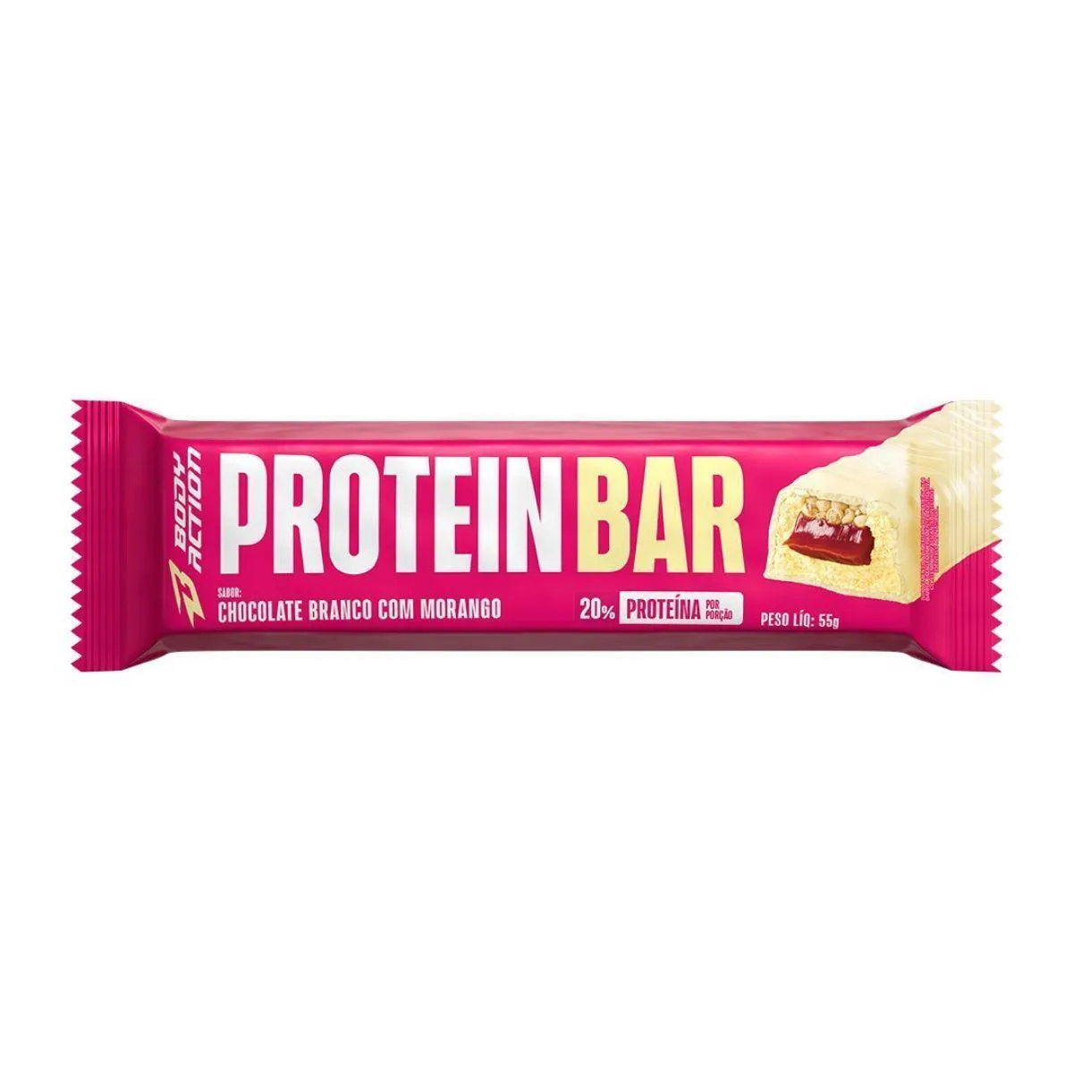 Protein Bar - 1 Unidade de 55G Chocolate Branco com Morango - Bodyaction