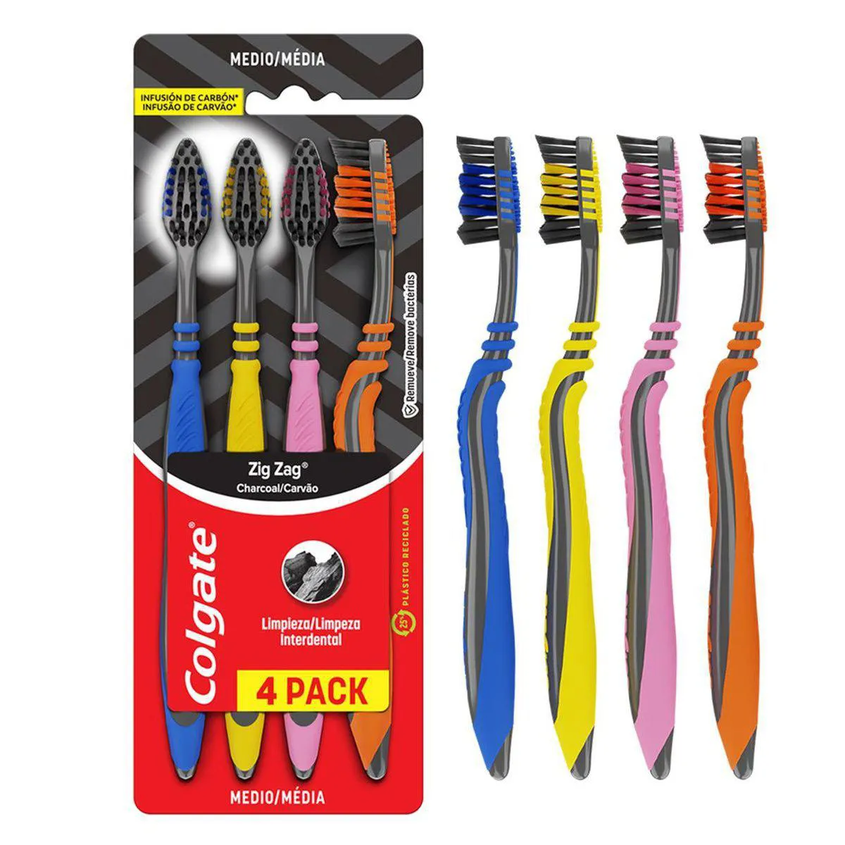 Escova de Dente Colgate ZigZag Carvão 4 unidades