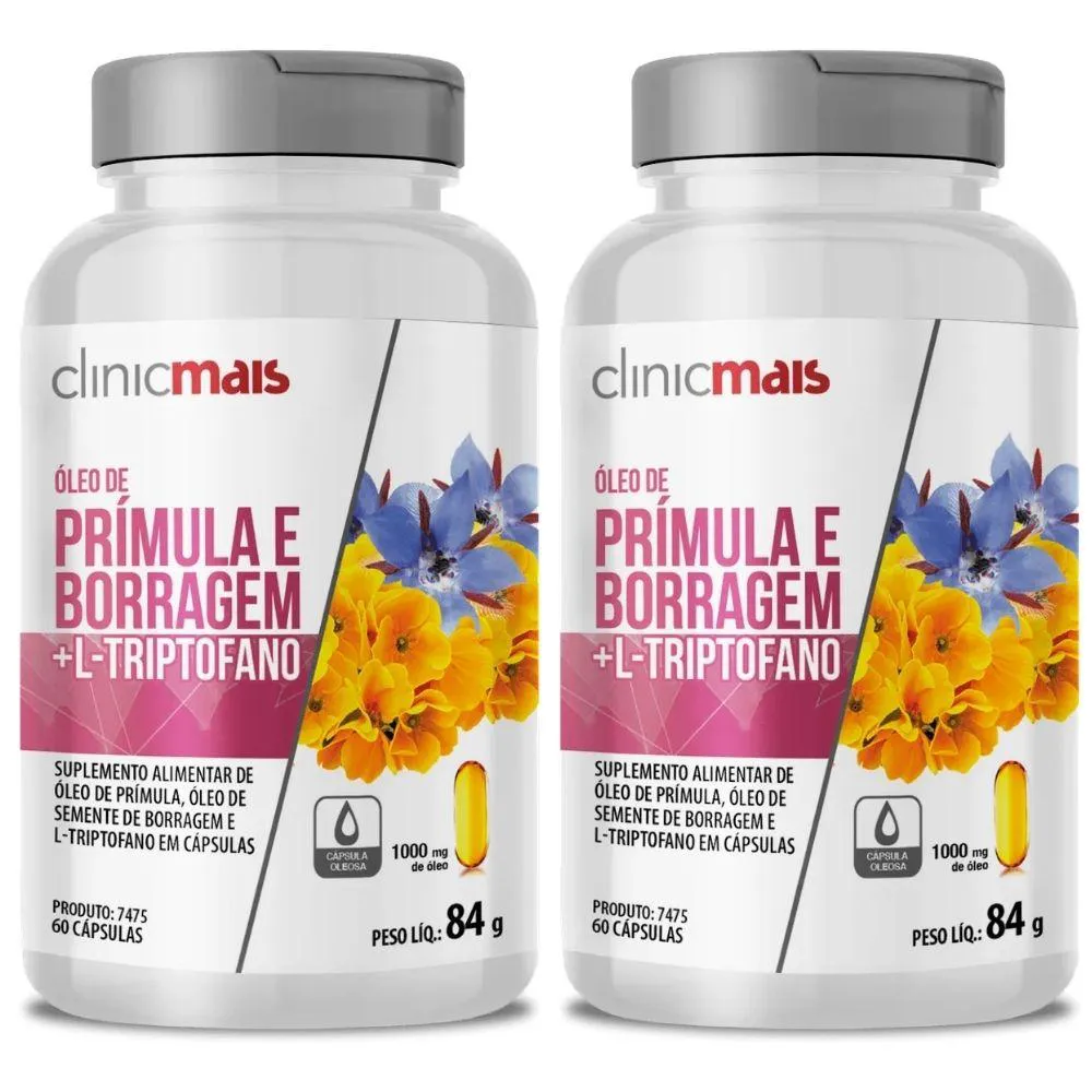 Kit 2X Óleo de Prímula + Borragem + L-Triptofano 1000Mg 60 Cápsulas - Clinicmais
