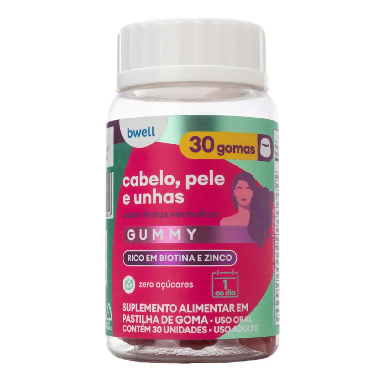 Suplemento Alimentar Bwell Cabelo, Pele e Unhas Gummy Frutas Vermelhas 30 gomas