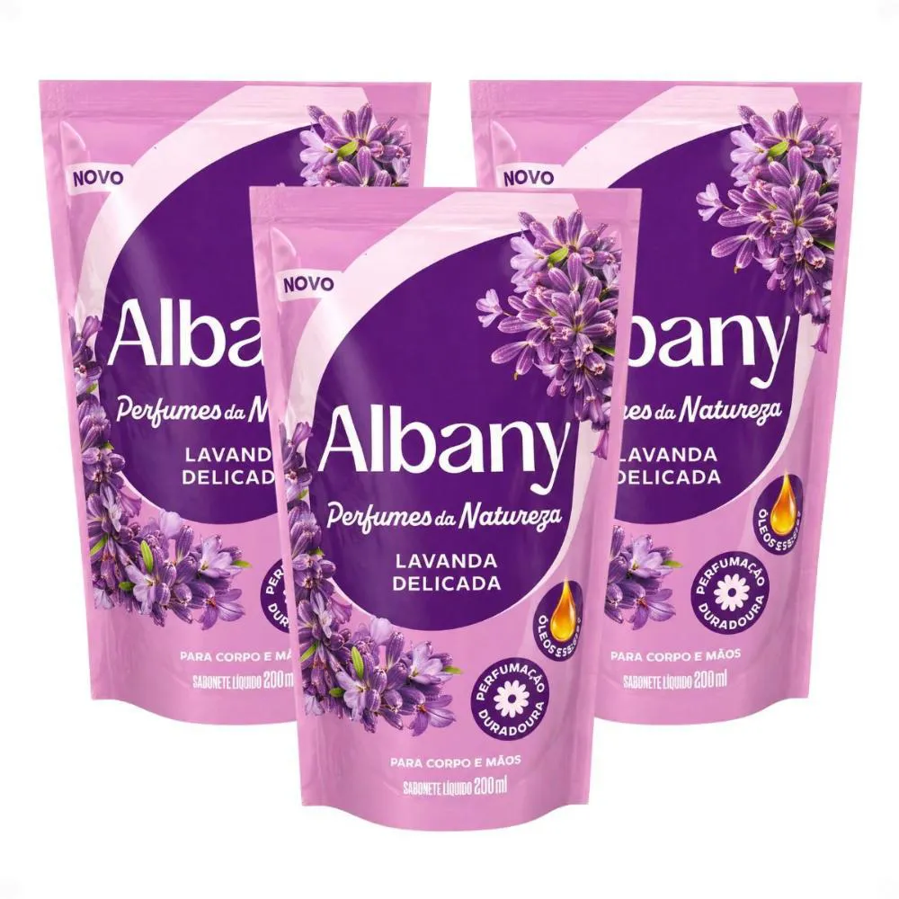 Kit Albany Refil Sabonete Líquido Corpo e Mãos Lavanda Delicada 200Ml com 3