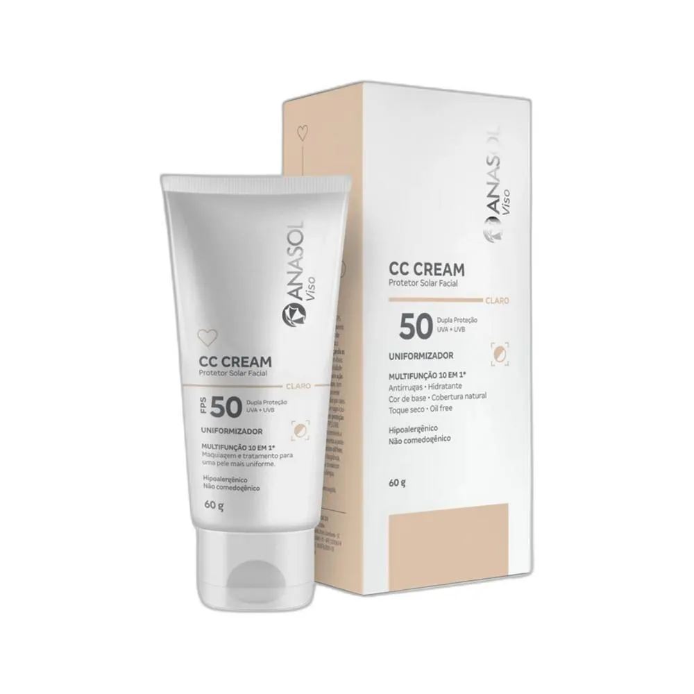 Protetor Solar Facial Cc Cream Fps 50 Cor Claro 60G - Anasol