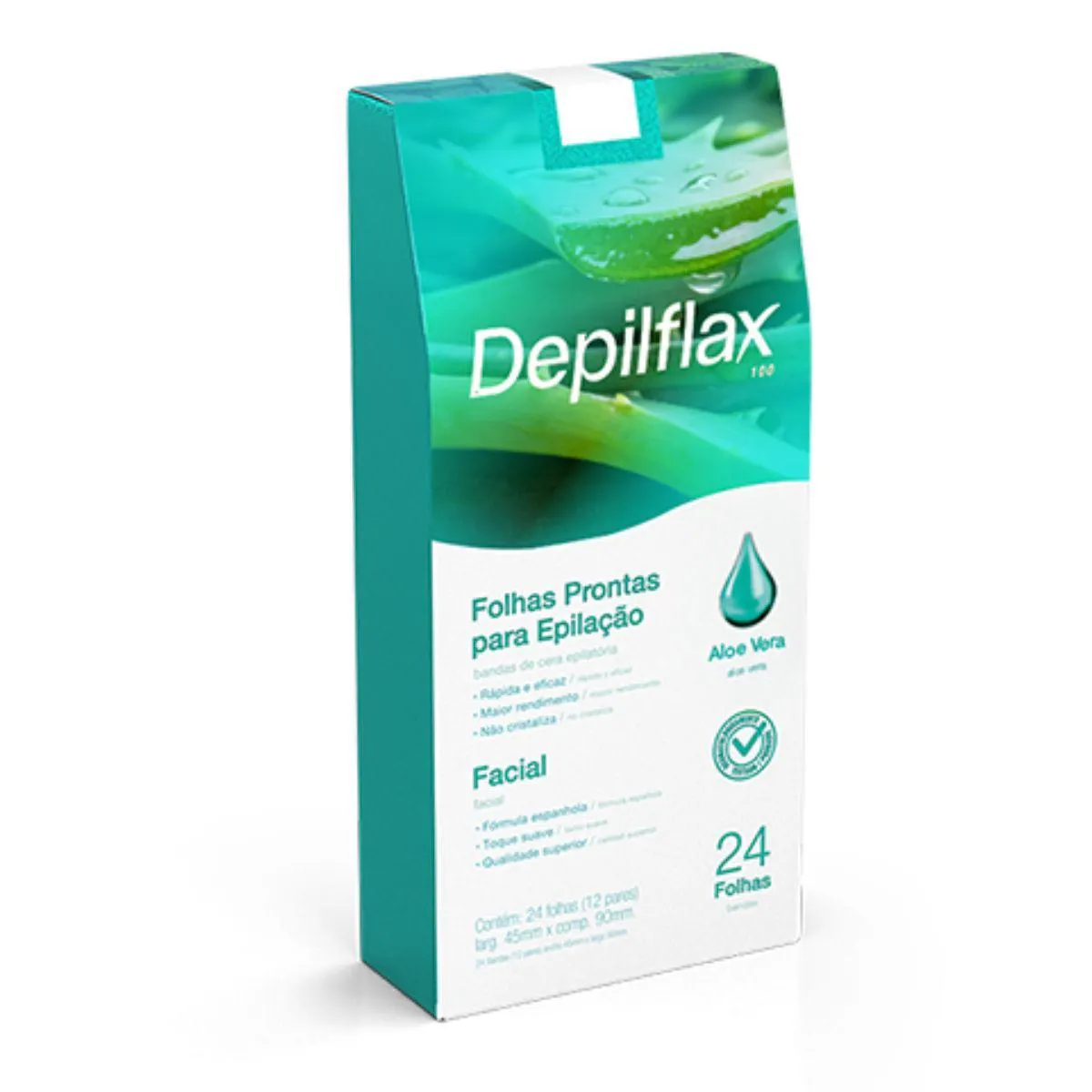 Folhas Prontas Facial Depilação Cera Depilflax Aloe Vera 24Un