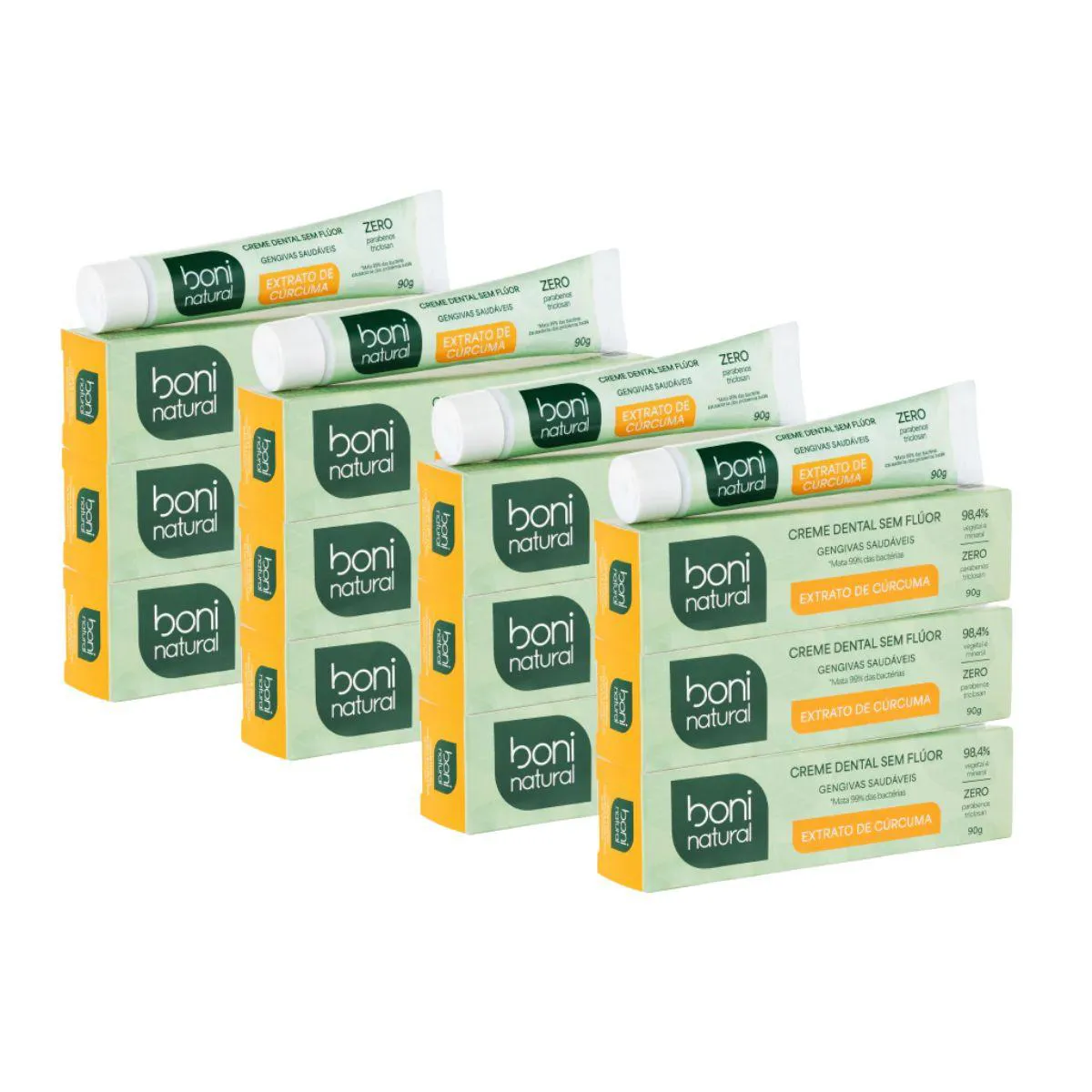 Kit 12 Creme Dental Boni Natural Hortela e Curcuma 90G