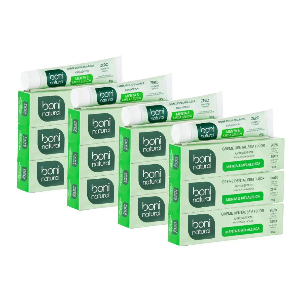 Kit 12 Creme Dental Boni Natural Menta e Melaleuca 90G