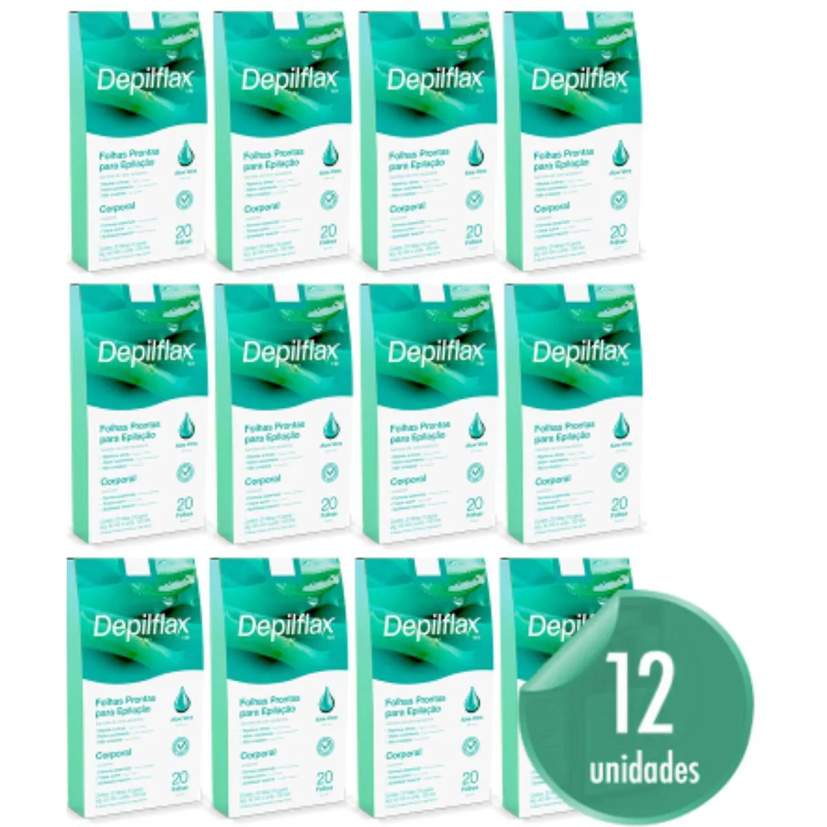 Kit 12 Folhas Prontas Corporais Depilação Cera Depilflax Aloe Vera 240Un