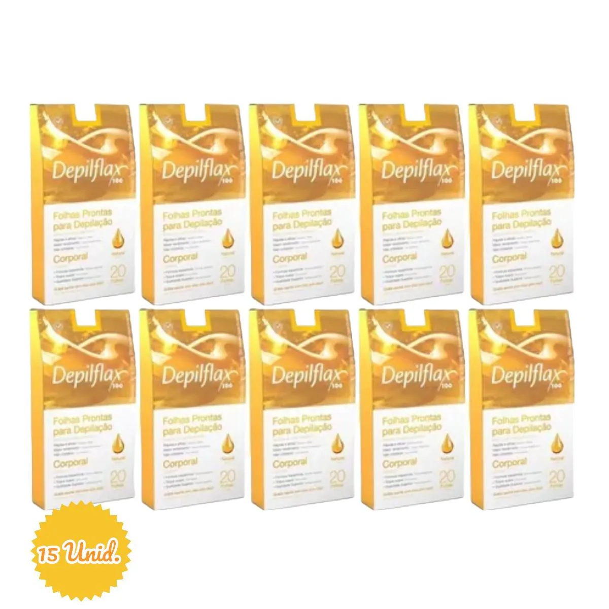 Kit 15 Folhas Prontas Corporais Depilação Cera Depilflax Natural 300 Unid.