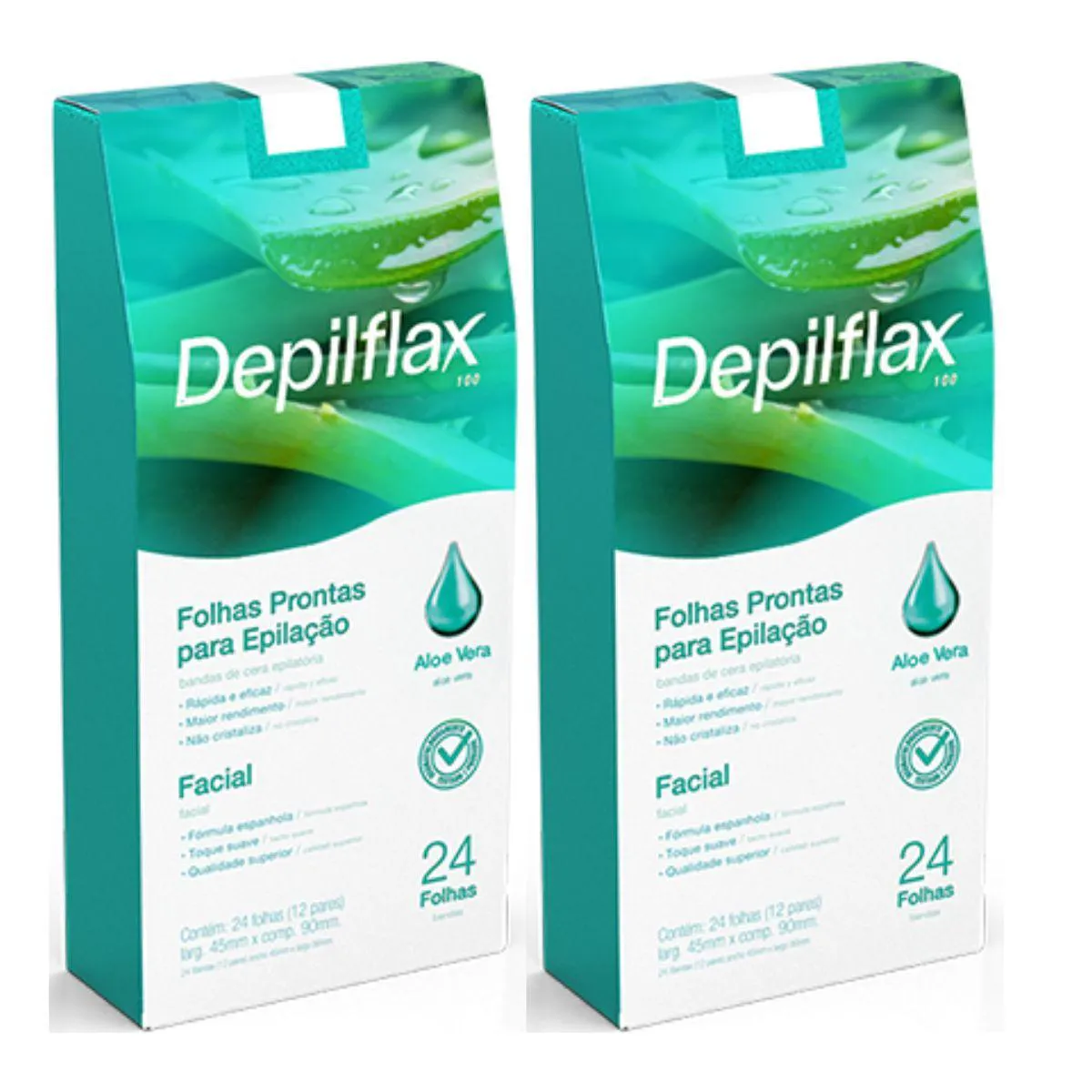 Kit 2 Folhas Prontas Facial Depilação Cera Depilflax Aloe Vera 48Un