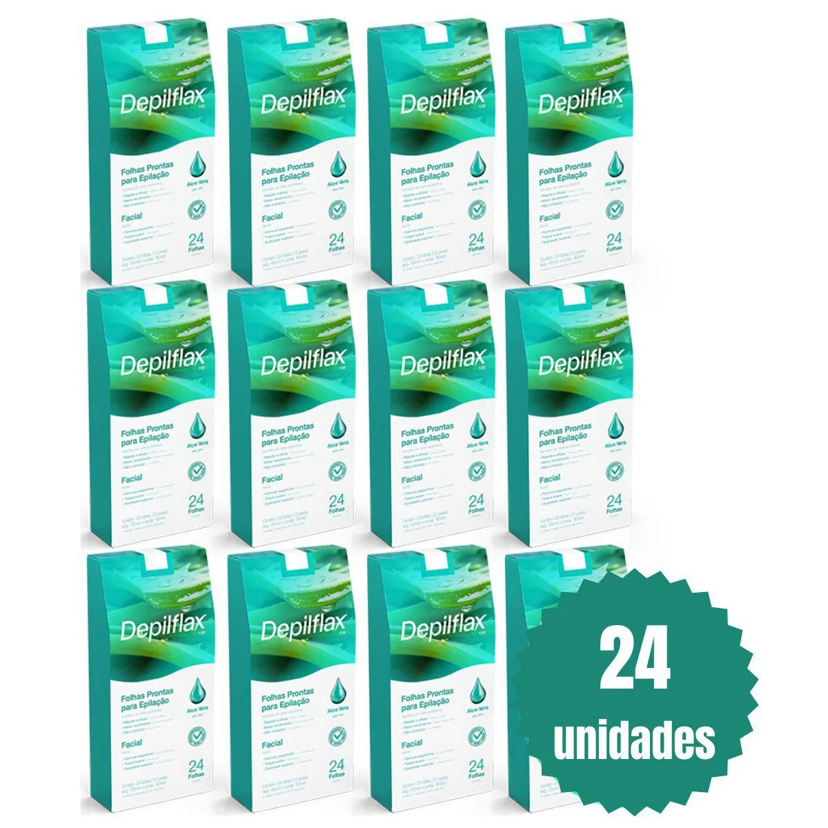 Kit 24 Folhas Prontas Facial Depilação Cera Depilflax Aloe Vera 576Un