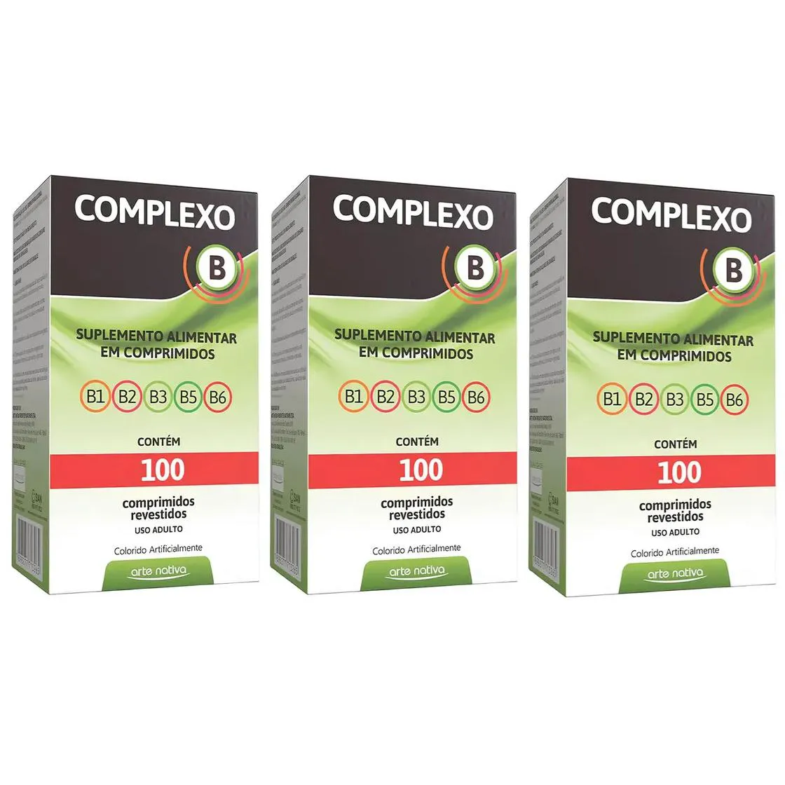 Kit 3 Complexo B 100 Comprimidos Arte Nativa – Vitaminas B1,B2,B3,B5 e B6
