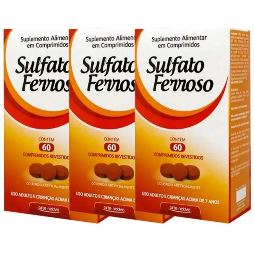 Kit 3 Sulfato Ferroso 60 Comprimidos - Arte Nativa
