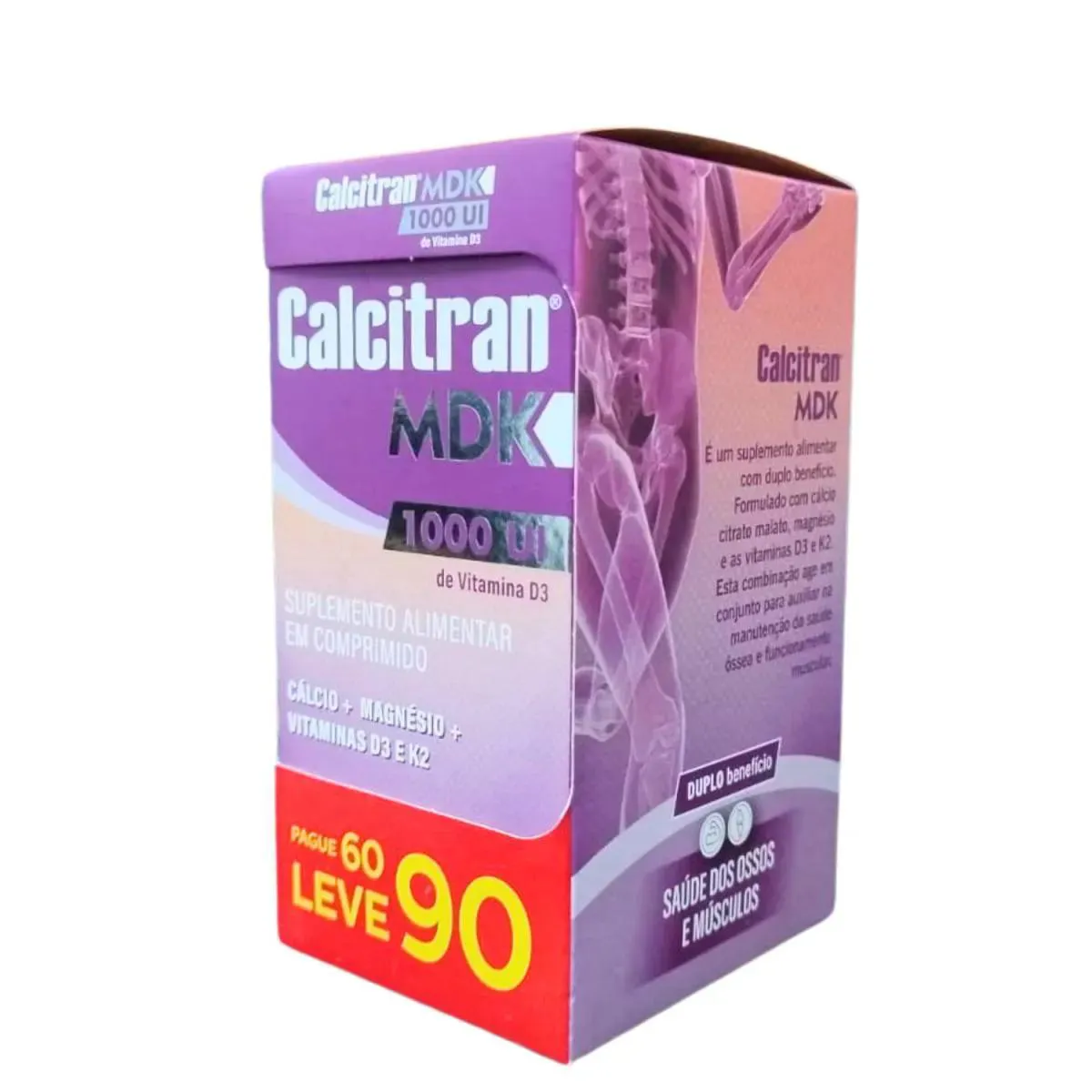 Suplemento Alimentar Calcitran Mdk + Vitamina D3 1000Ui - Leve 90 Pague 60