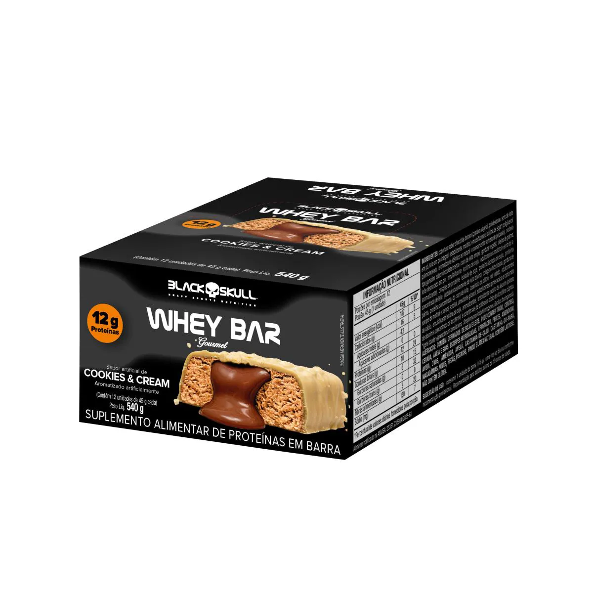 Barra de Proteína Whey Bar Gourmet Zero - Caixa 12 Unidades - Black Skull NA NA Cookies AMP