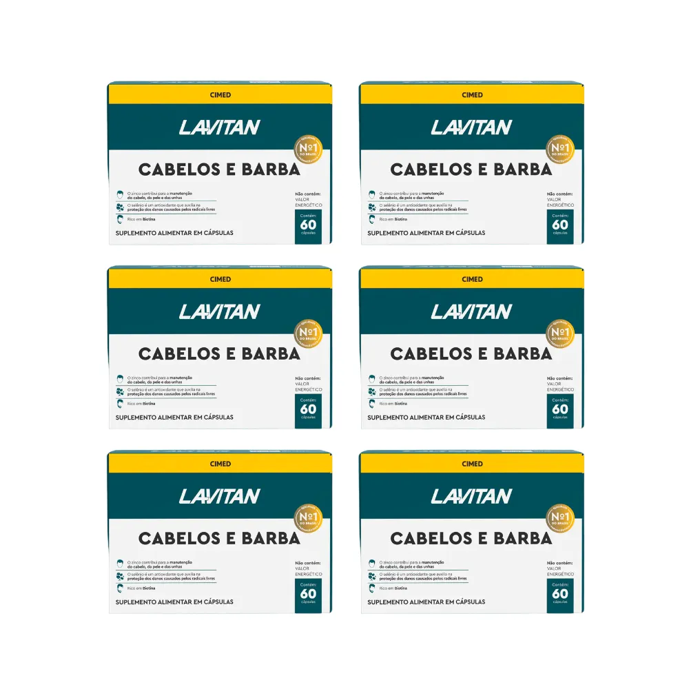 Kit 6 Suplemento Lavitan Cabelos e Barba com 60 Cáps - Cimed