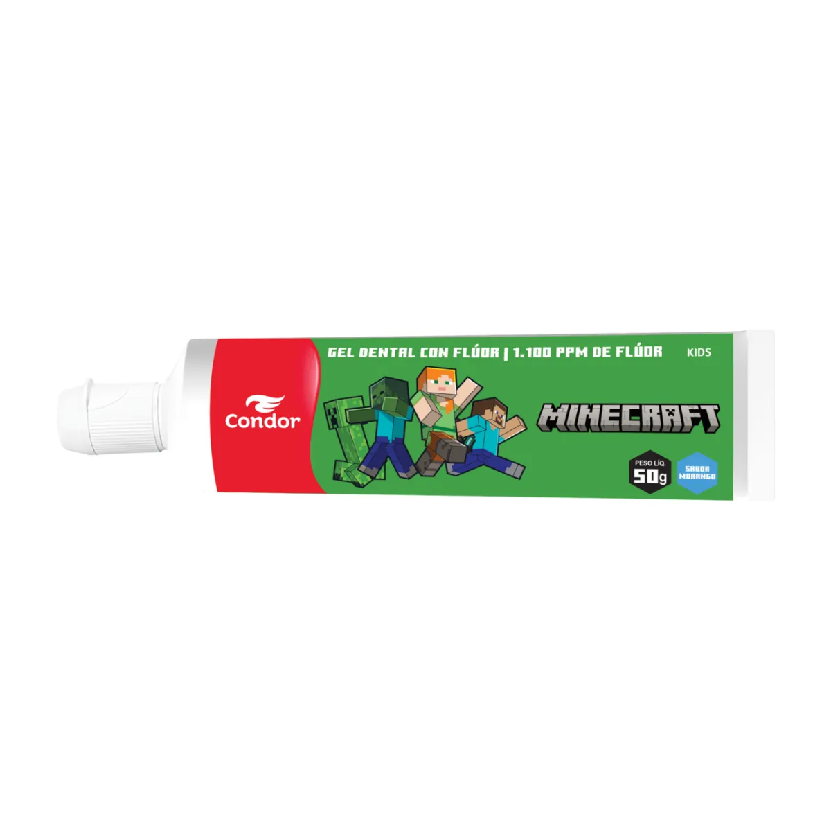 Gel Dental Infantil Condor Kids Minecraft com Flúor Sabor Morango 50g