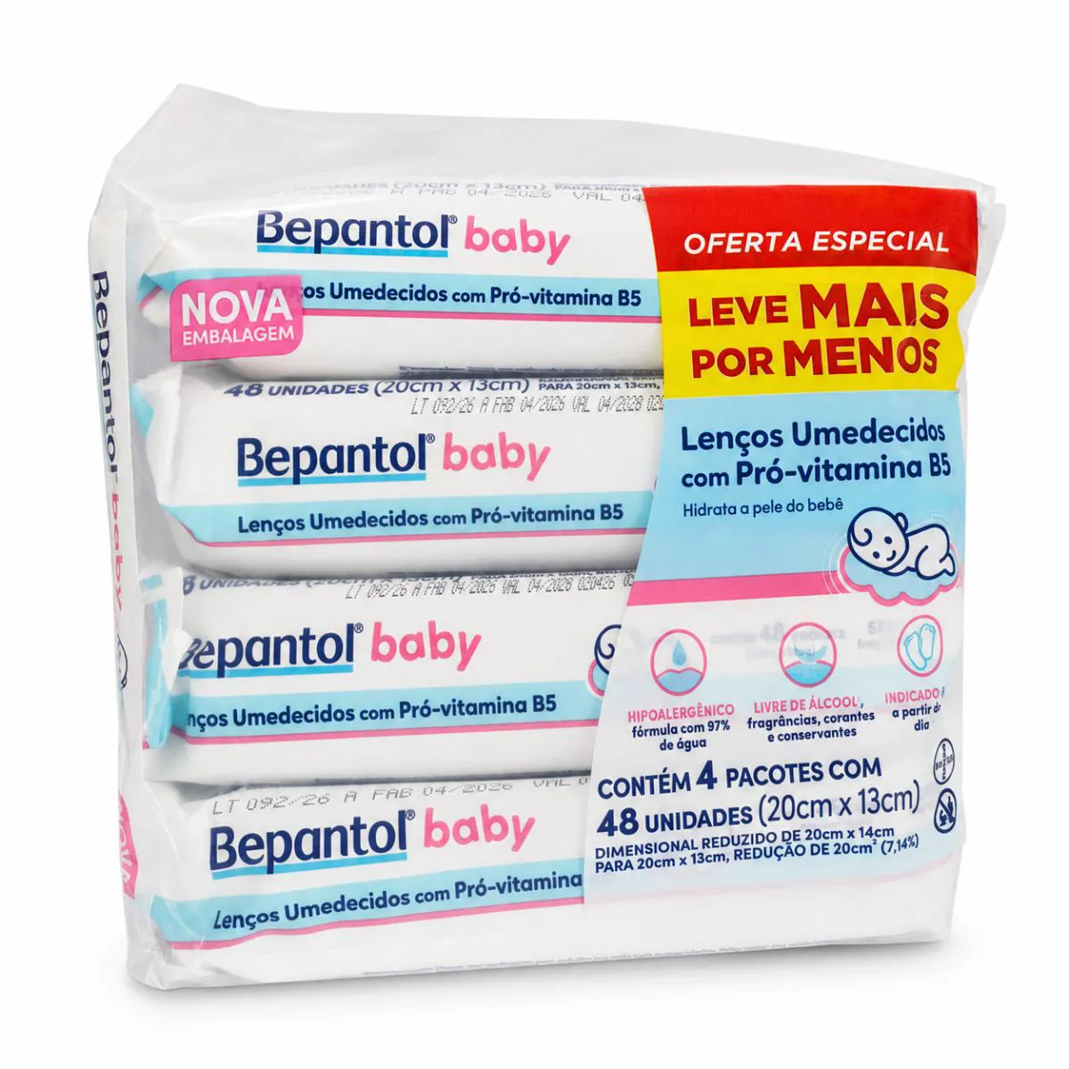 2 Kit Lenço Umedecido 48x4 Leve Mais/Por Menos Bepantol Baby