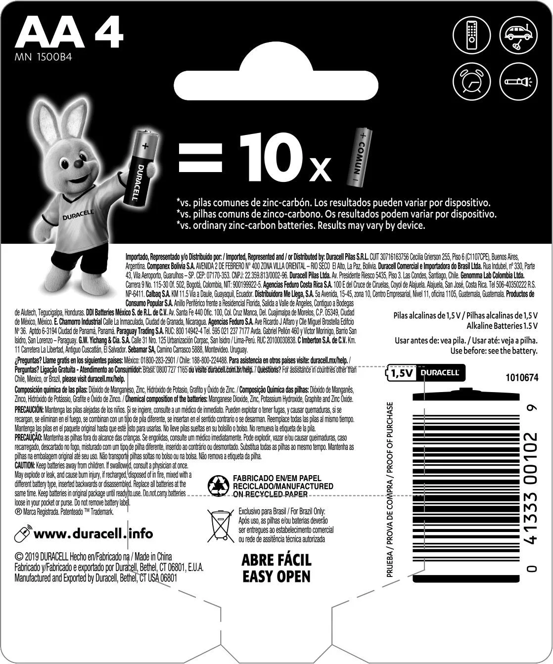 Pilha AA Duracell Alcalina com 4 unidades