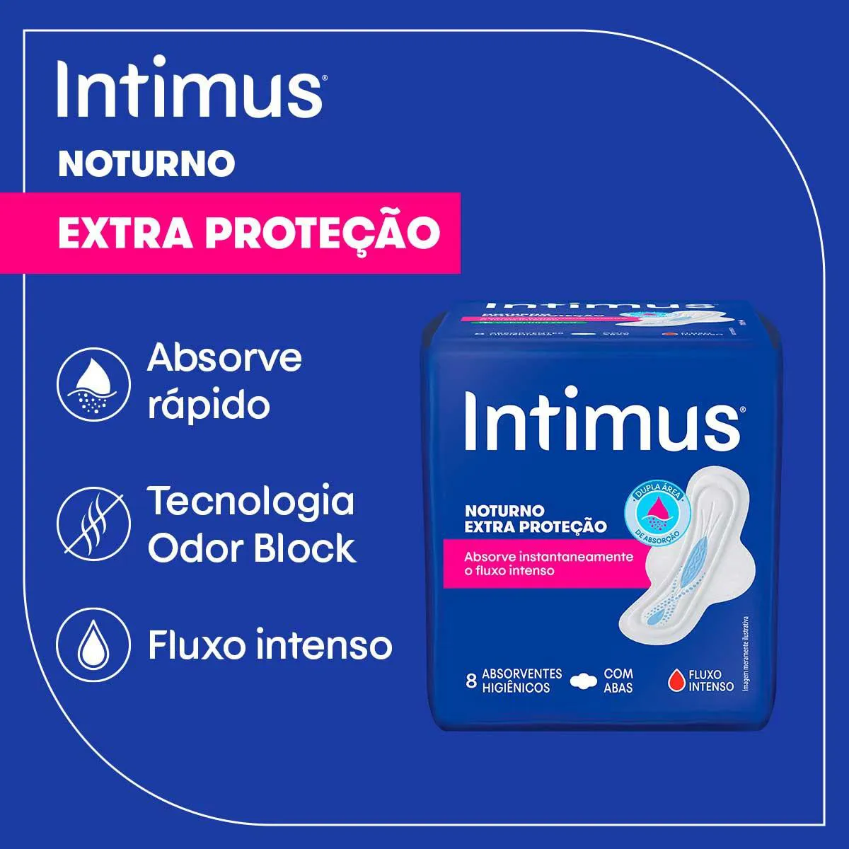 Absorvente Intimus Noturno Toda Protegida Cobertura Seca Com Abas 30 unidades