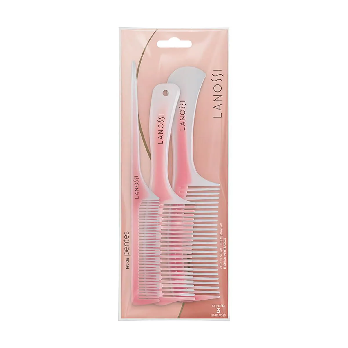 Conjunto de Pente de Cabelo Lanossi Rosé com 3 unidades