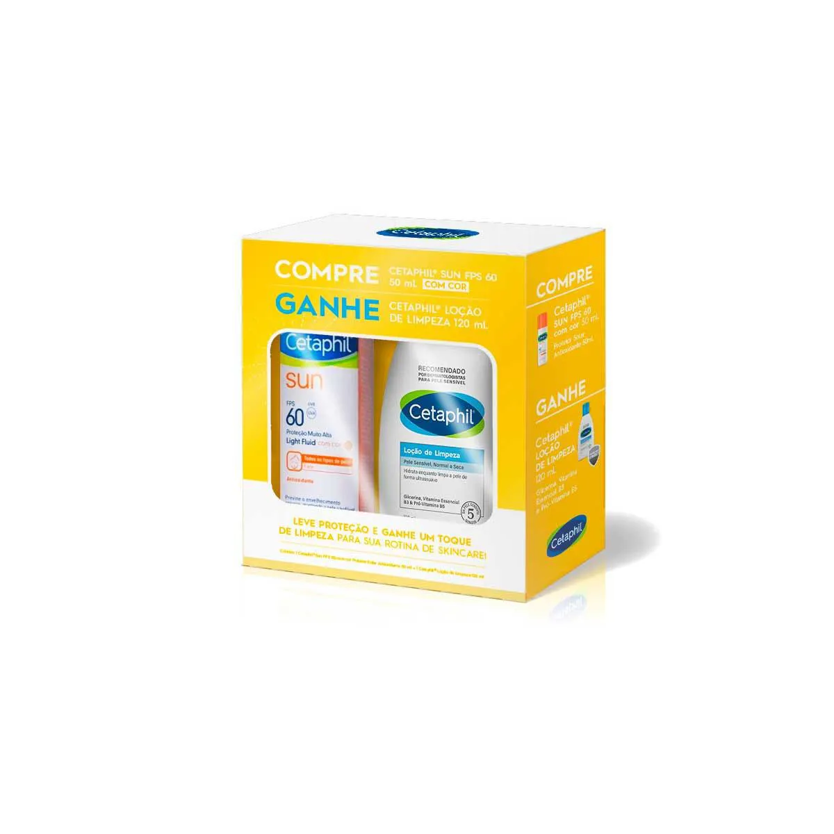 Kit Cetaphil Protetor Solar Sun FPS 60 com Cor com 50ml + Loção de Limpeza com 120ml