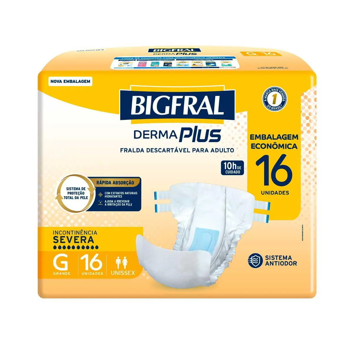 Fralda Geriátrica Unissex Bigfral Derma Plus G Absorção Intensa 16 unidades