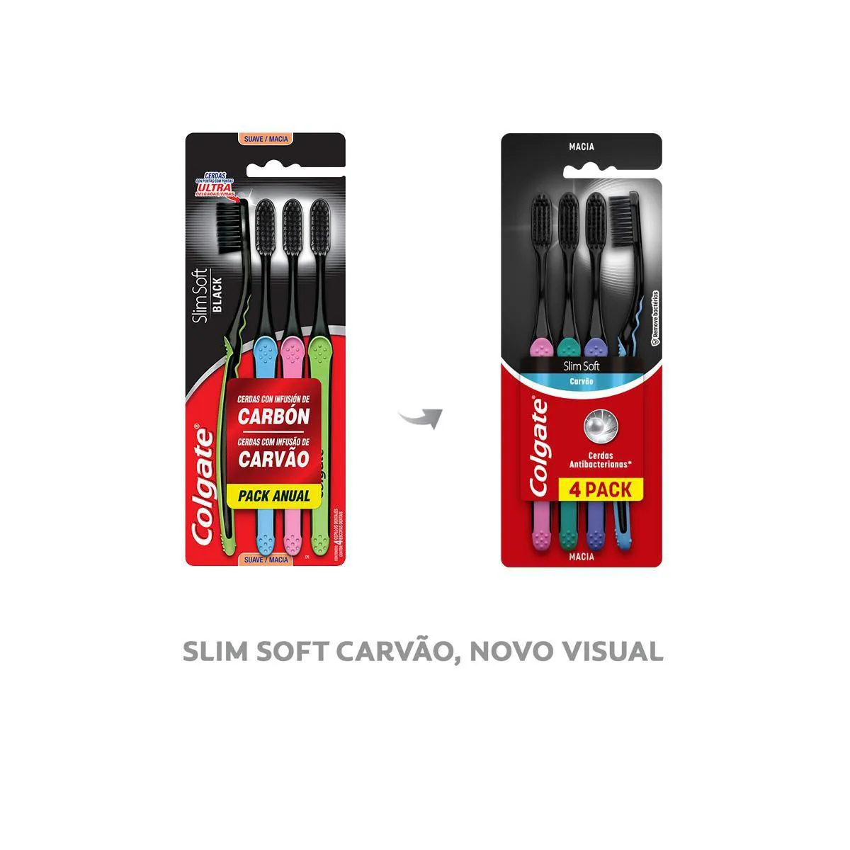 Kit Escova de Dente Colgate Slim Soft Black Carvão 4 unidades