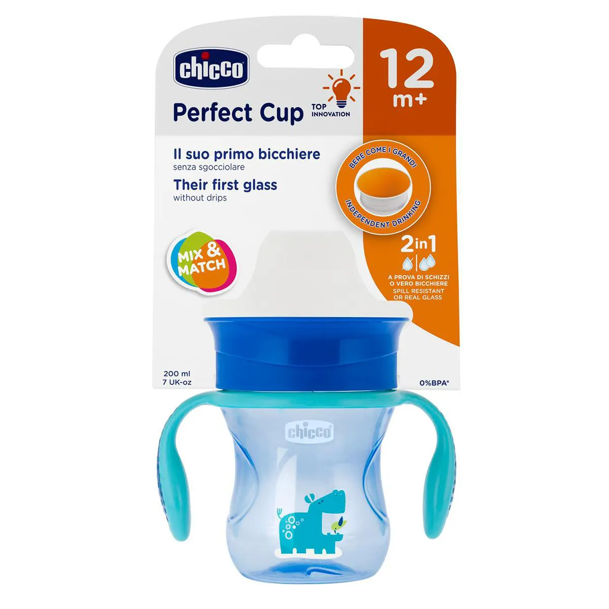 Copo Chicco Perfect Cup 12M+ Azul 200ml - 1 unidade