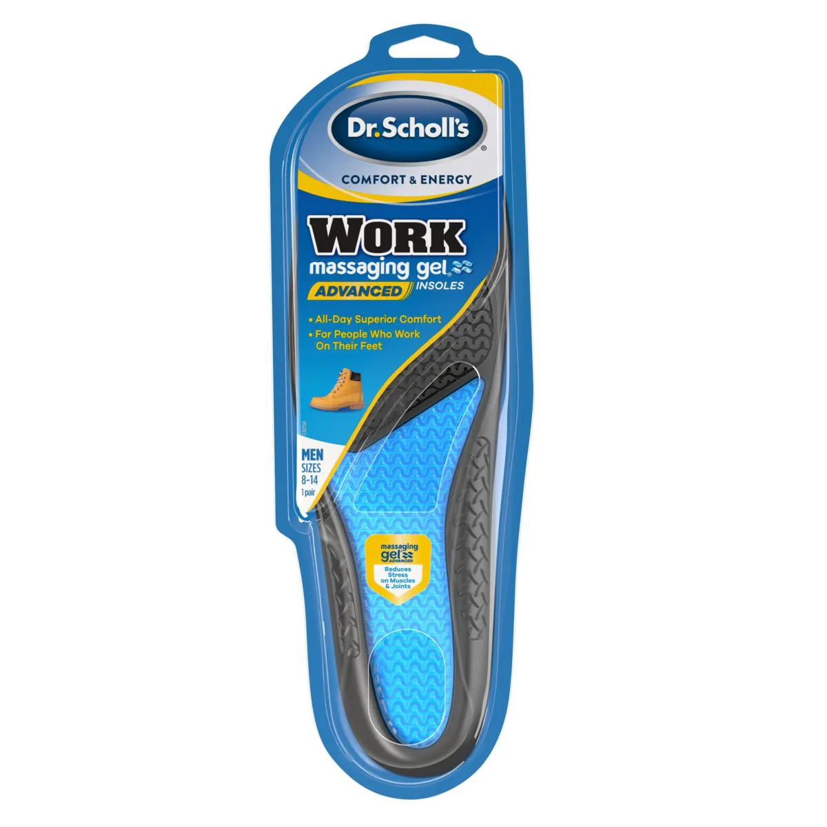 Palmilha de Gel Dr Scholls Massaging Gel Comfort & Energy Work Azul Transparente 1 par