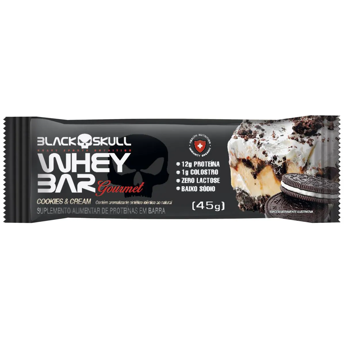Barra de Proteína Black Skull Whey Bar Gourmet Cookies & Cream 45g