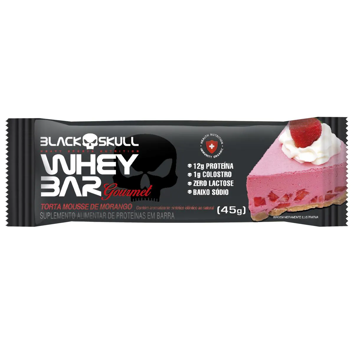Barra de Proteína Black Skull Whey Bar Gourmet Torta Mousse de Morango 45g