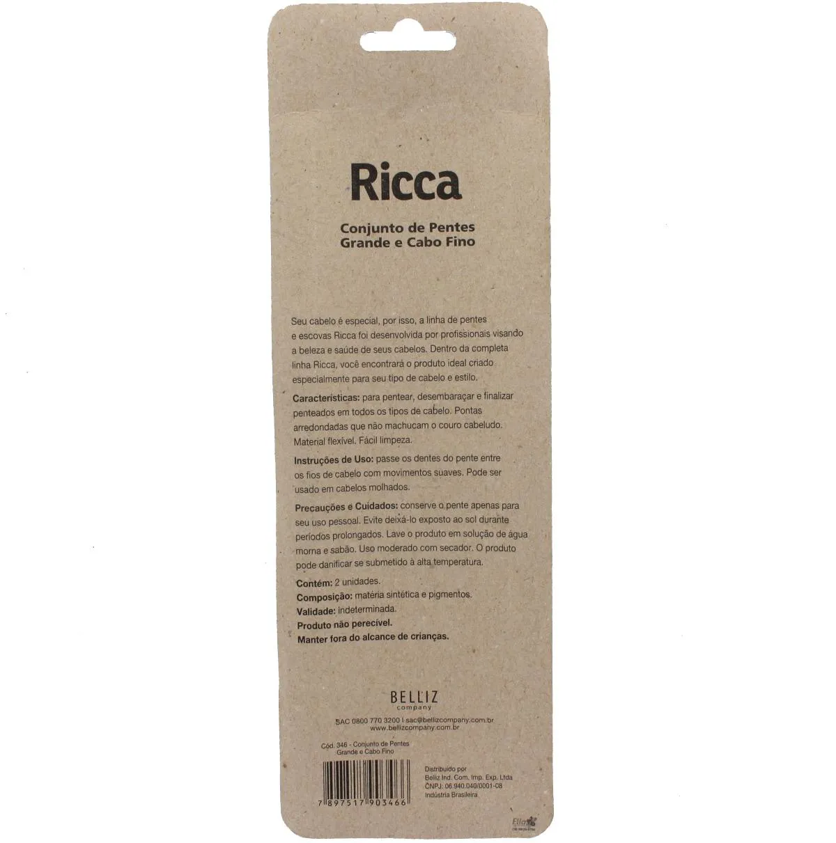 Conjunto de Pentes de Cabelo Ricca Preto com 2 unidades