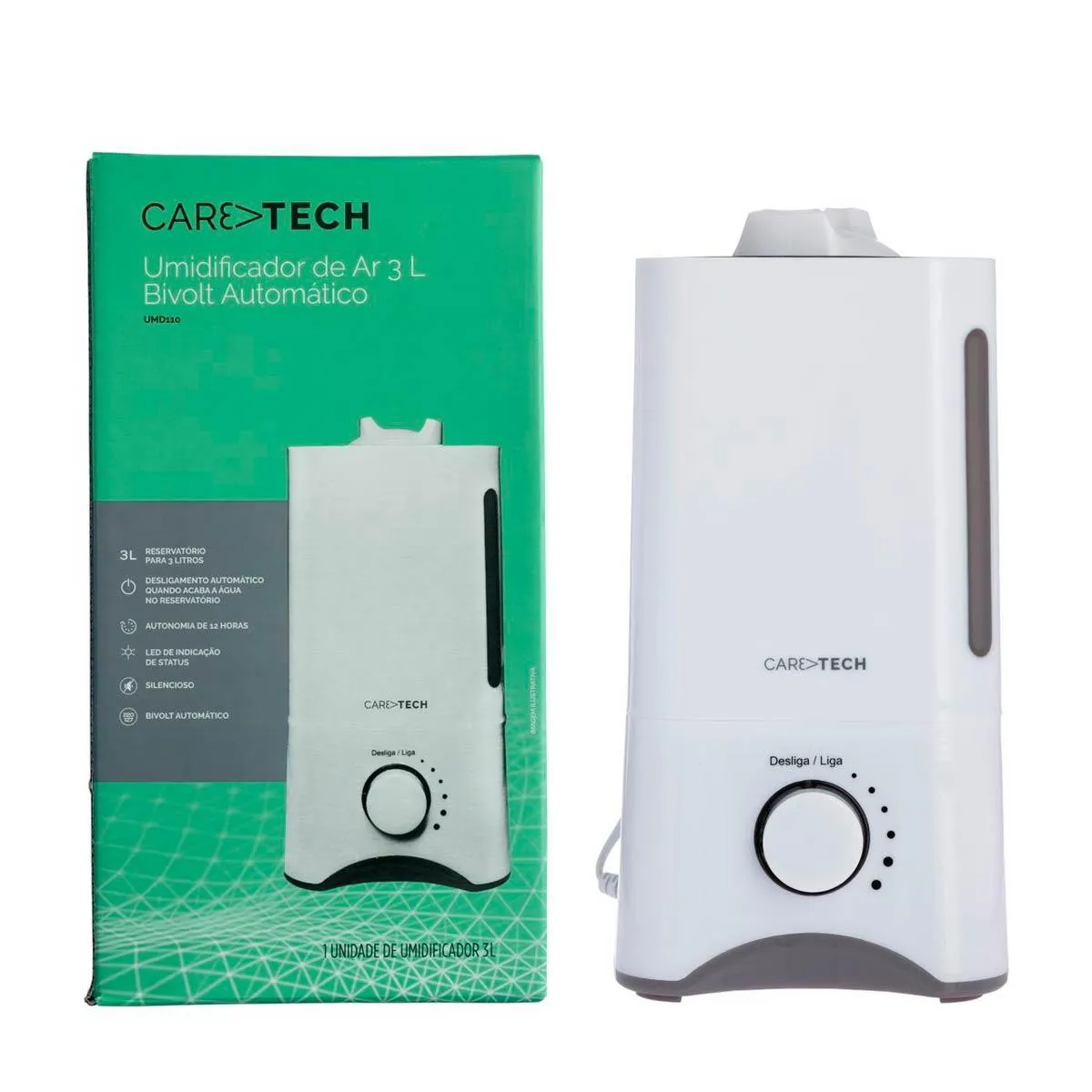 Umidificador de Ar Bivolt Automático Caretech UMD110 3L