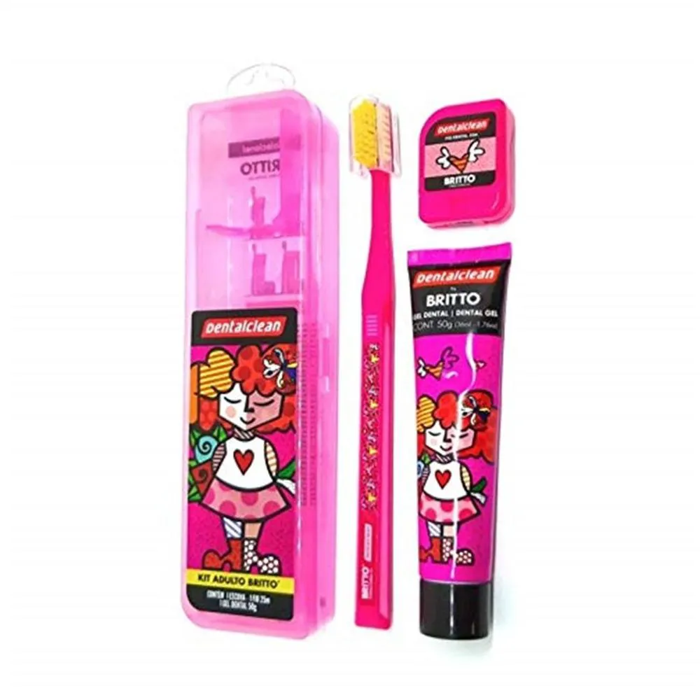 Kit Estojo Dclean Romero Britto Escova Dental + Fio Dental + Pasta de Dente