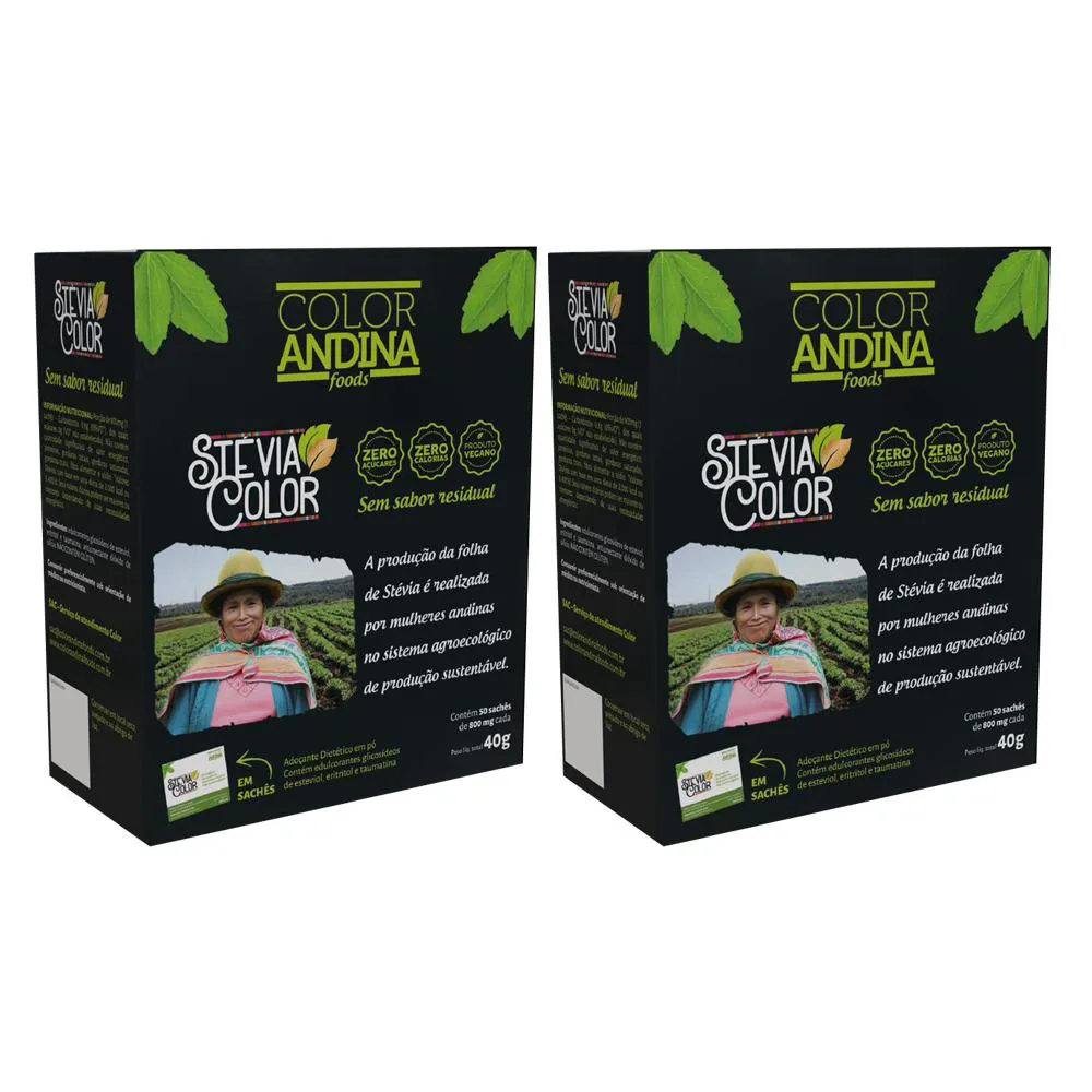 ADOçANTE DIETéTICO EM Pó | COLOR ANDINA | DISPLAY COM 50 SACHêS DE 800 MG - 2 CAIXAS