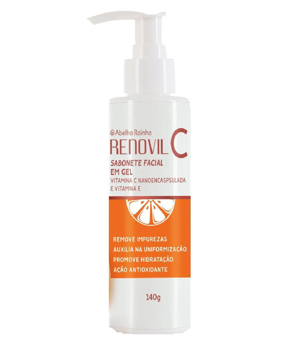 Sabonete facial em gel vitamina c nanoencapsulada e vitamina e renovil c abelha rainha 140ml